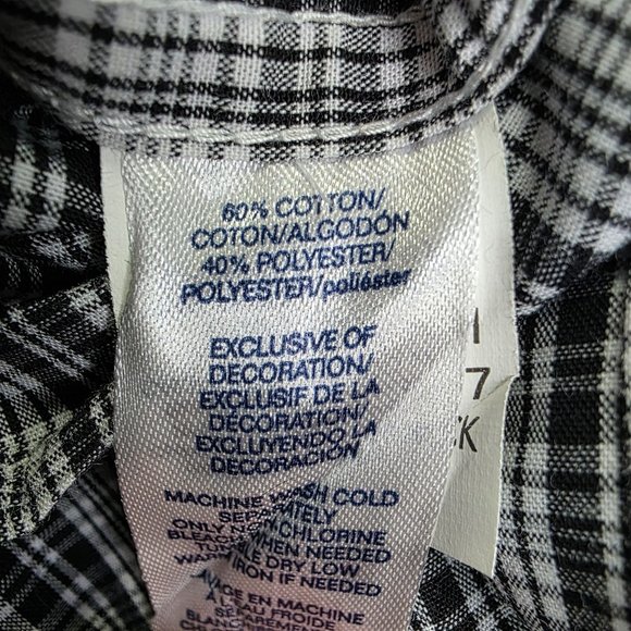 Mens Chaps Black White Plaid Shirt Long Sleeve Button Down Cotton Blend Size M - Picture 5 of 9
